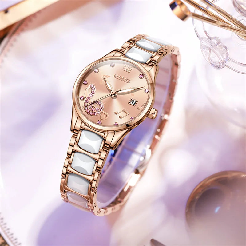 OLEVS Ceramic Musical-Note Women’s Quartz Watch