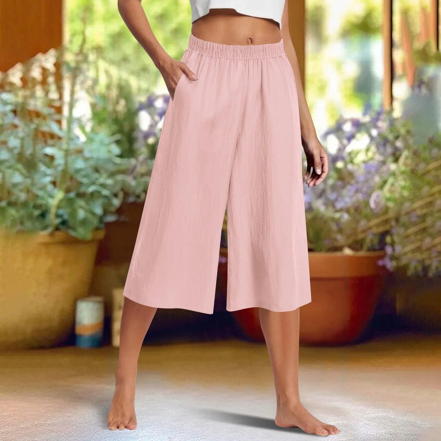 Cotton-linen Loose Solid Color Wide-leg Pants