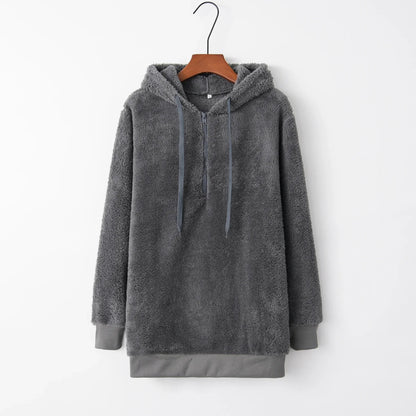 Plush Hooded Loose Sweatshirt Jacket for Women