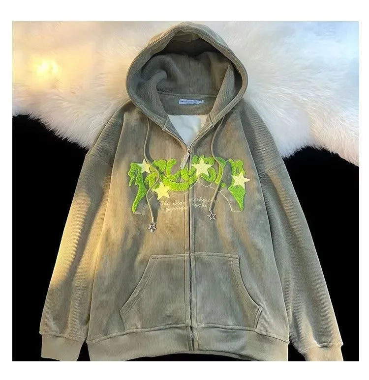 Embroidery Zip Up Hoodie for Women