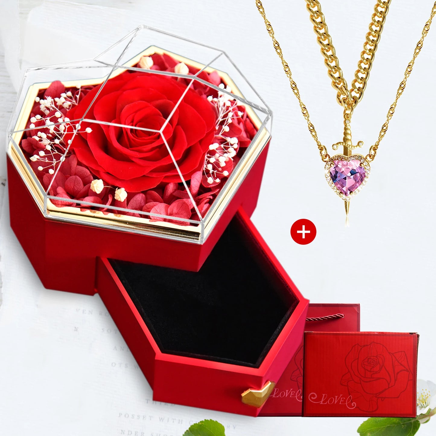 Heart & Sword Crystal Necklace Set – Stainless Steel Jewelry Gift Box