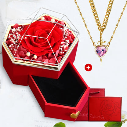 Heart & Sword Crystal Necklace Set – Stainless Steel Jewelry Gift Box