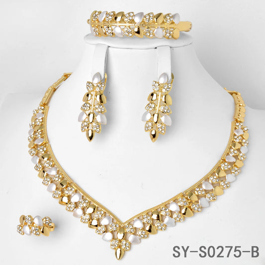 18K Gold Plated Leaf Bridal Jewelry Set