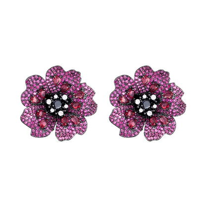 Rose Red Flower Stud Earrings