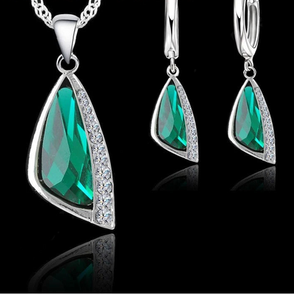 Geometric Crystal Necklace & Earrings Set in Genuine 925 Sterling Silver