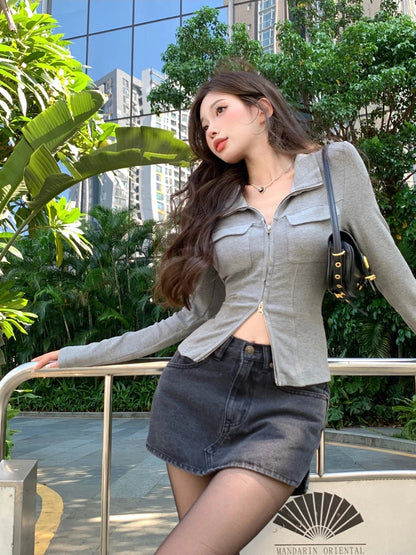 Knitted Long Sleeve Short Tops