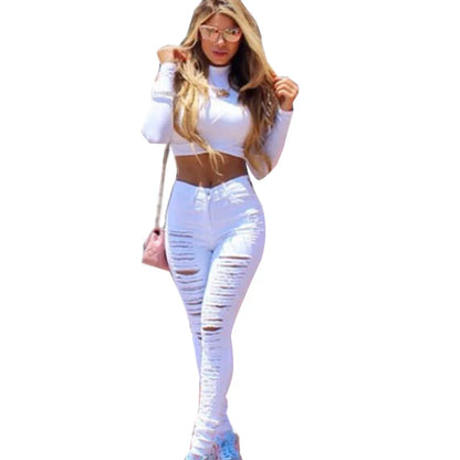 Women's High Waist Skinny Ripped Jeans 2025