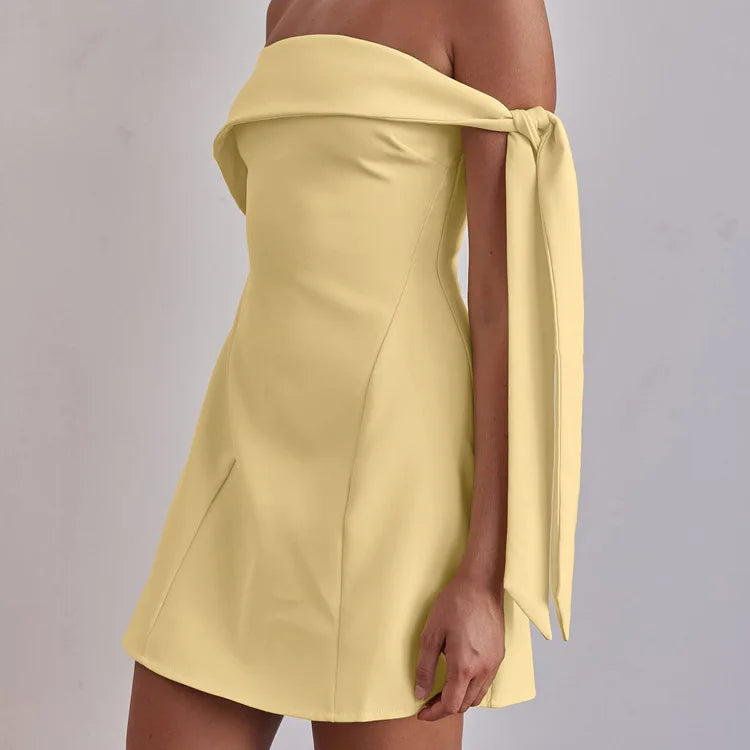 Yellow Strapless Off Shoulder Bandage Party Dress