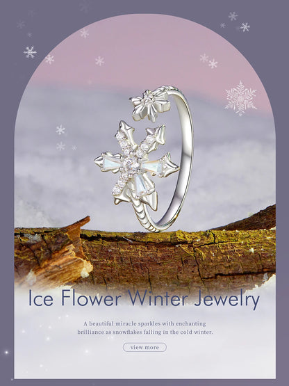 JEW016R        925 Sterling Silver Snowflake Adjustable Ring - Klixstore