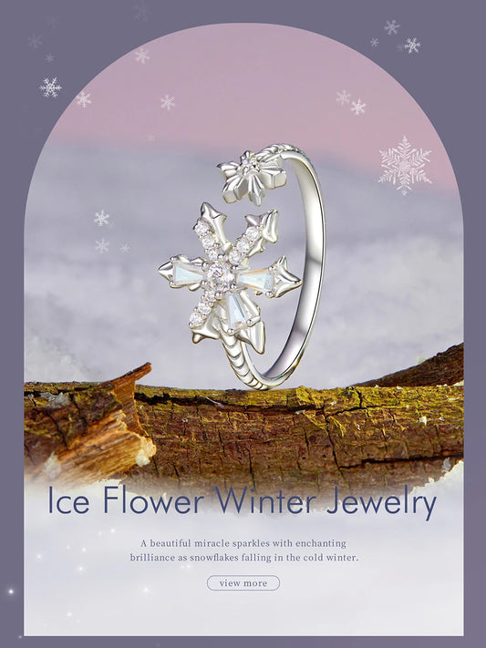 JEW016R        925 Sterling Silver Snowflake Adjustable Ring - Klixstore