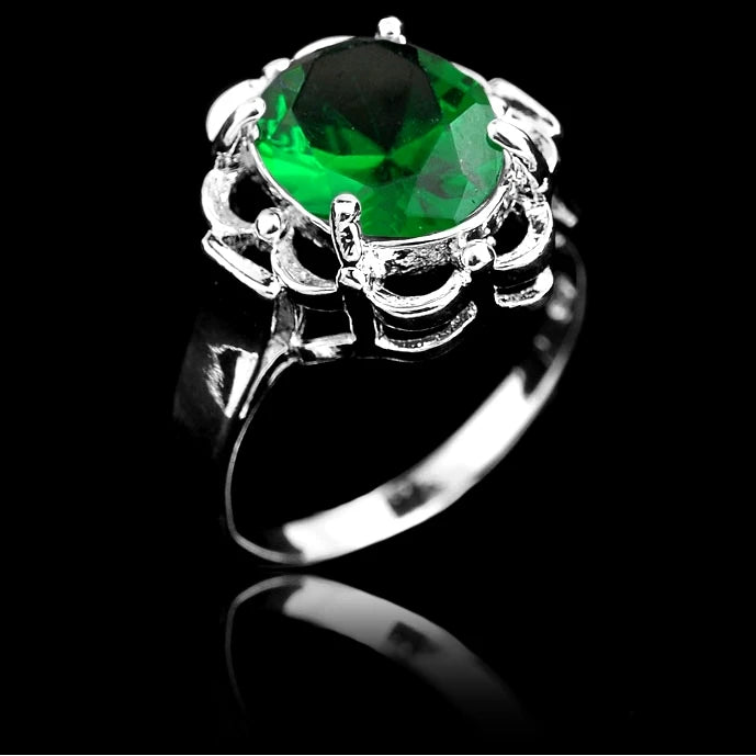 Green CZ Crystal Silver Ring for Women