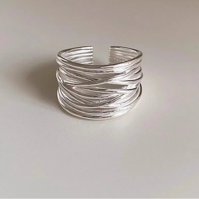 Genuine 925 Sterling Silver Irregular Adjustable Opening Ring for Women