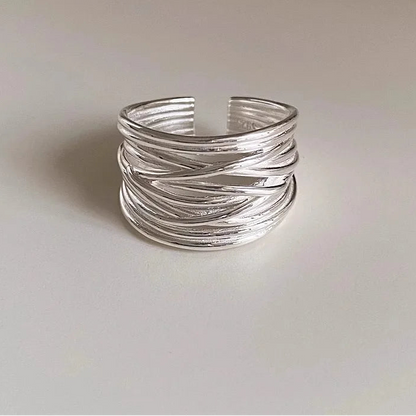 Genuine 925 Sterling Silver Irregular Adjustable Opening Ring for Women