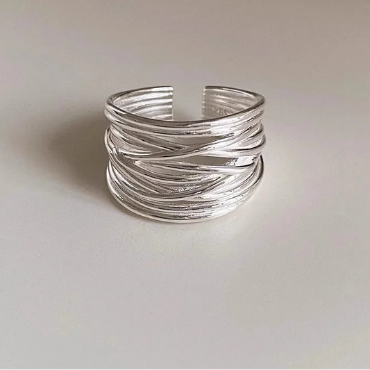 Genuine 925 Sterling Silver Irregular Adjustable Opening Ring for Women