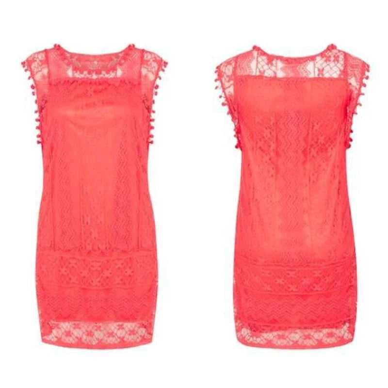 Sleeveless White Lace Tassel Mini Dress