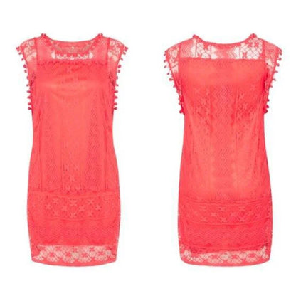 Sleeveless White Lace Tassel Mini Dress