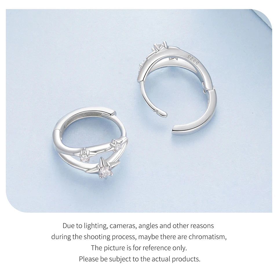 JEW026ER        
Solid 925 Sterling Silver Stars Hoop Earrings for Women  Double Layer CZ Huggie Earrings Hypoallergenic Jewelry - Klixstore