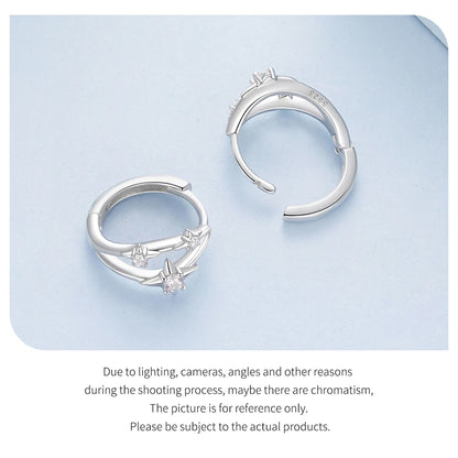 JEW026ER        
Solid 925 Sterling Silver Stars Hoop Earrings for Women  Double Layer CZ Huggie Earrings Hypoallergenic Jewelry - Klixstore