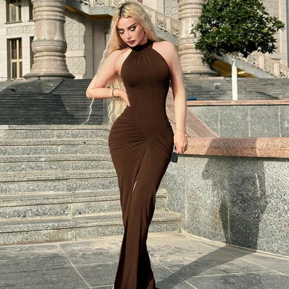 CLO023DJ
Women's Off Shoulder Sleeveless High Slit Long Maxi Dress Summer Ladies Gown High Waist Ruched Bodycon Tunics Party Dresses - Klixstore