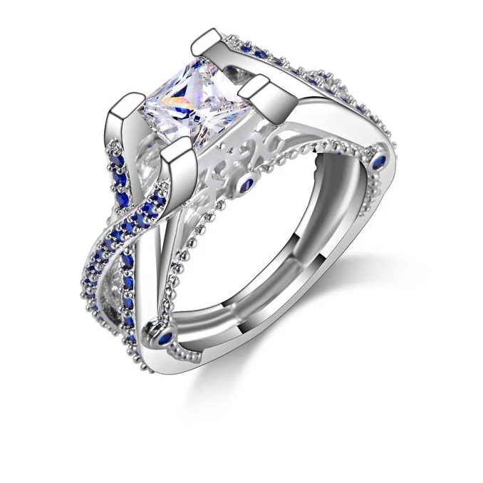 Luxury 925 Sterling Silver Square Bridal Ring for Women