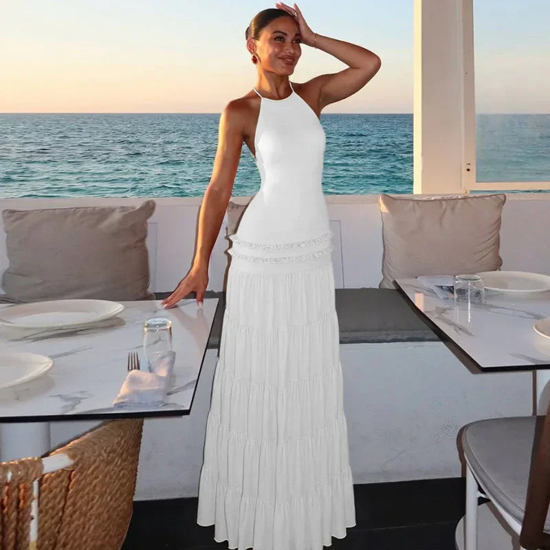 Women's Neck Backless Ruched Long Dresses Klixstore Women's Neck Backless Ruched Long Dresses Klixstore