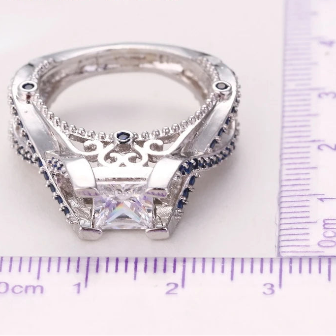 Luxury 925 Sterling Silver Square Bridal Ring for Women