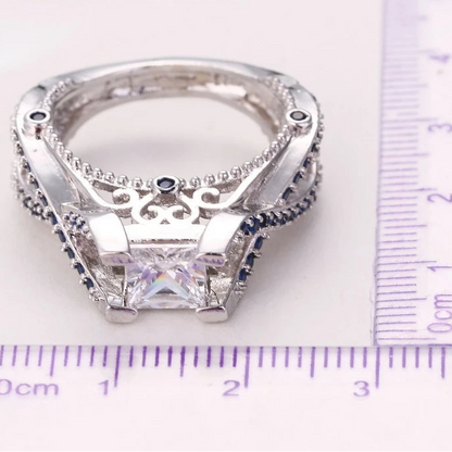 Luxury 925 Sterling Silver Square Bridal Ring for Women