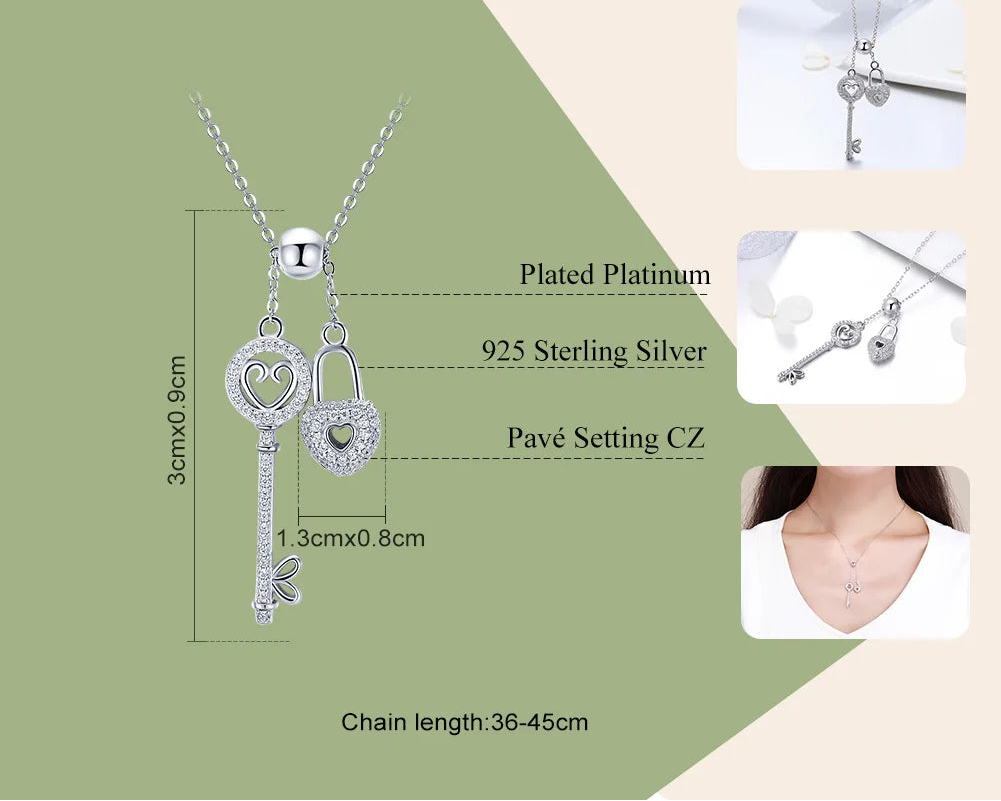 925 Silver Key of Heart Pendant Necklace