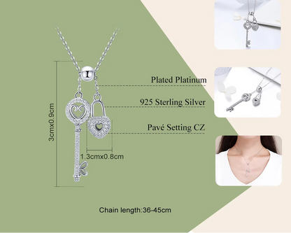 925 Silver Key of Heart Pendant Necklace