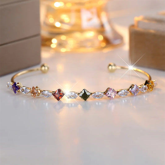 Rainbow Zircon Adjustable Bangle Bracelet