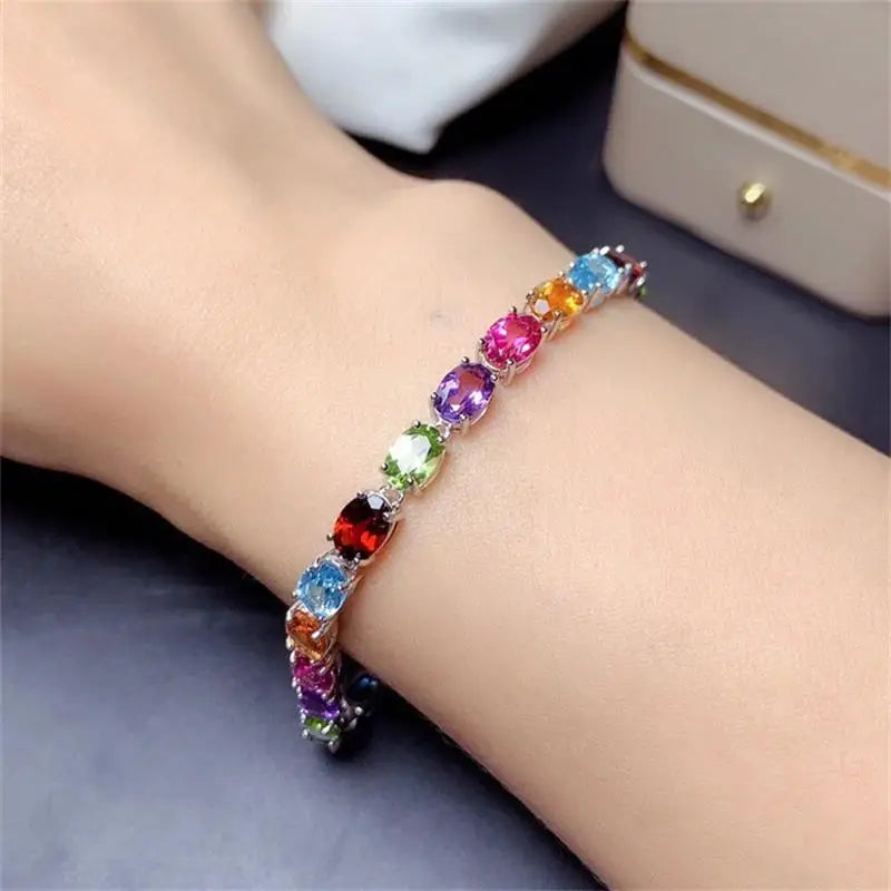 925 Silver Colorful CZ Stone Bracelet