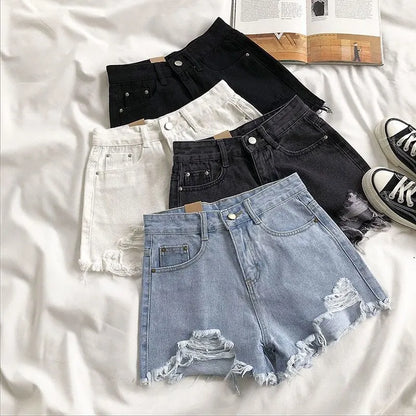 High Waist Ripped Denim Shorts for Women