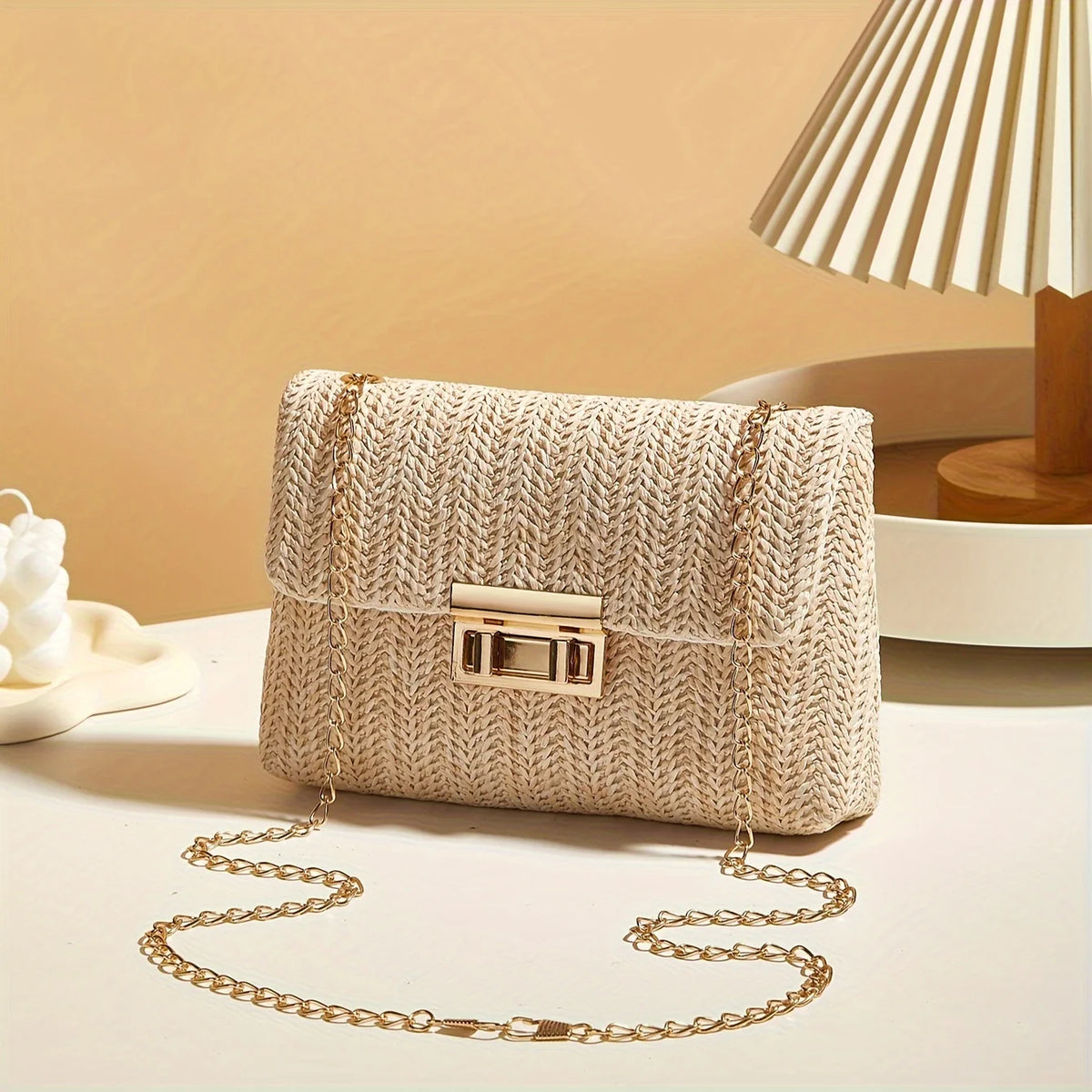 Women's Woven Straw Crossbody Bag | Handwoven Shoulder Purse with Lock Closure