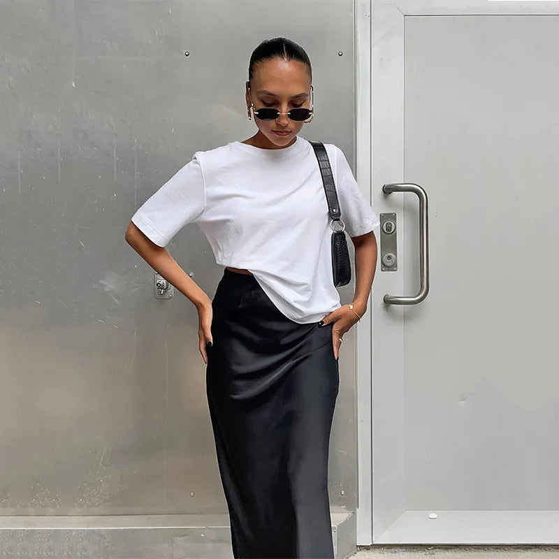 Elegant High Waist Satin Trumpet Skirt 2025