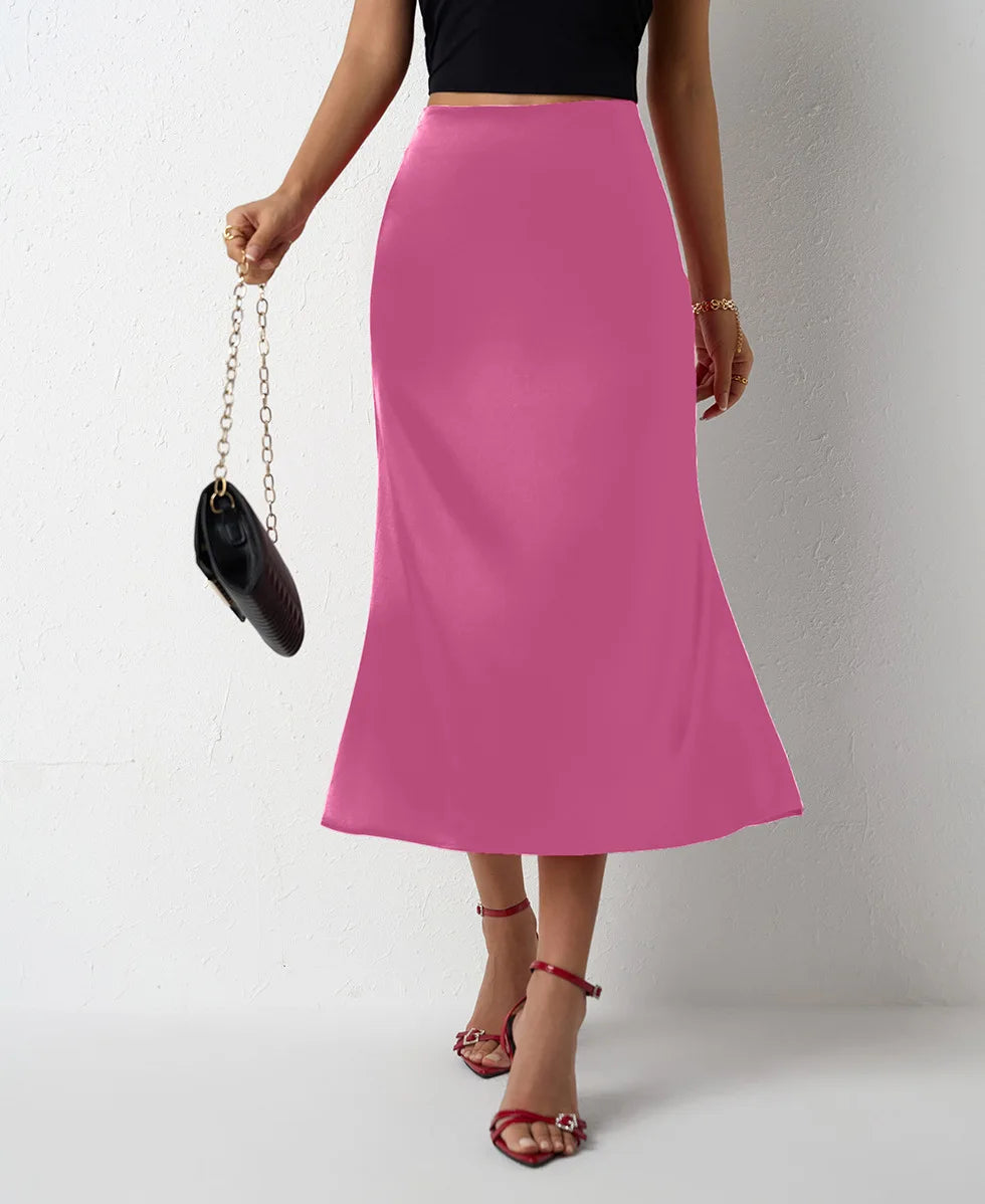 Korean Style Champagne High Waist Satin Skirt