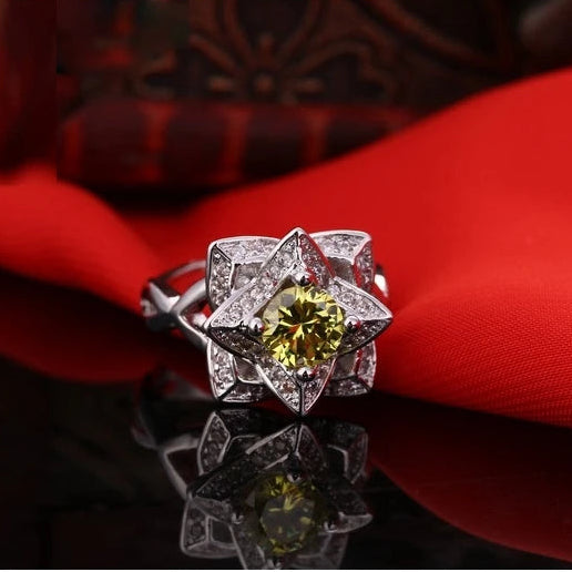 925 Sterling Silver Yellow CZ Crystal Engagement Ring for Women