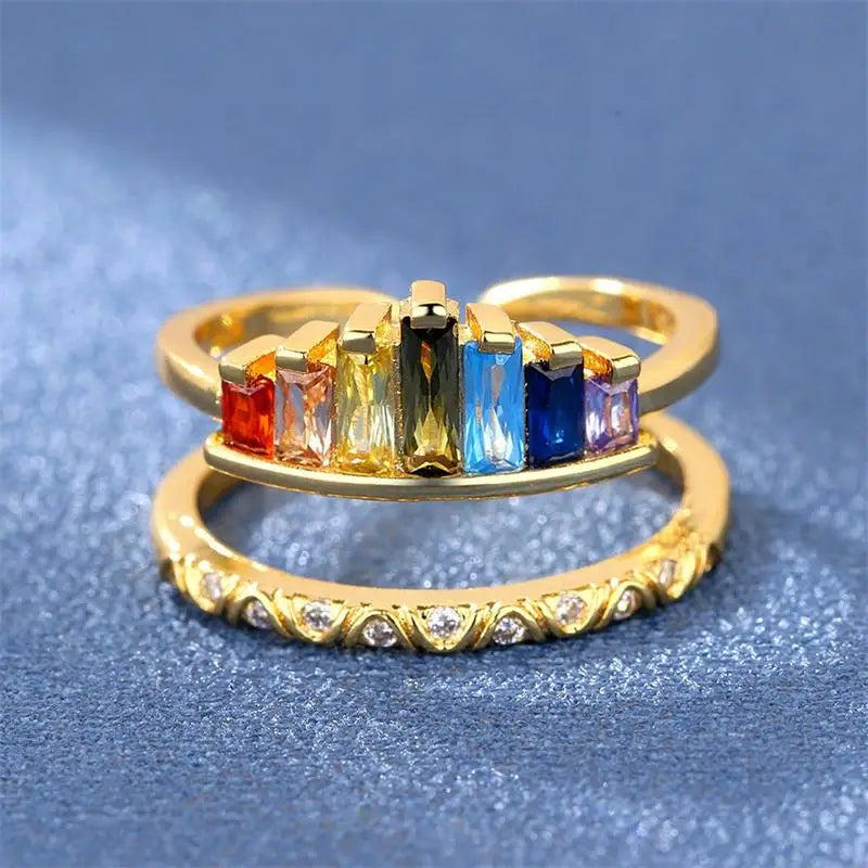 925 Sterling Silver Rainbow Zircon Adjustable Ring for Women