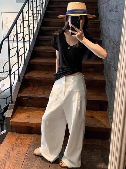 High Waist Wide Leg Linen Pants for Women