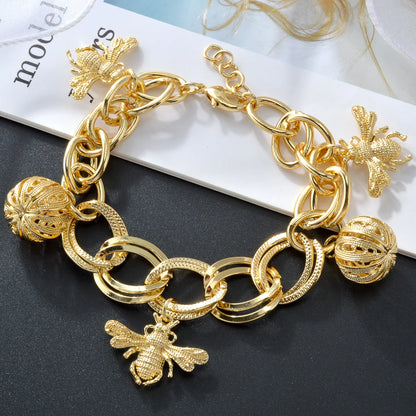 Gold Bee Pumpkin Charm Bracelet