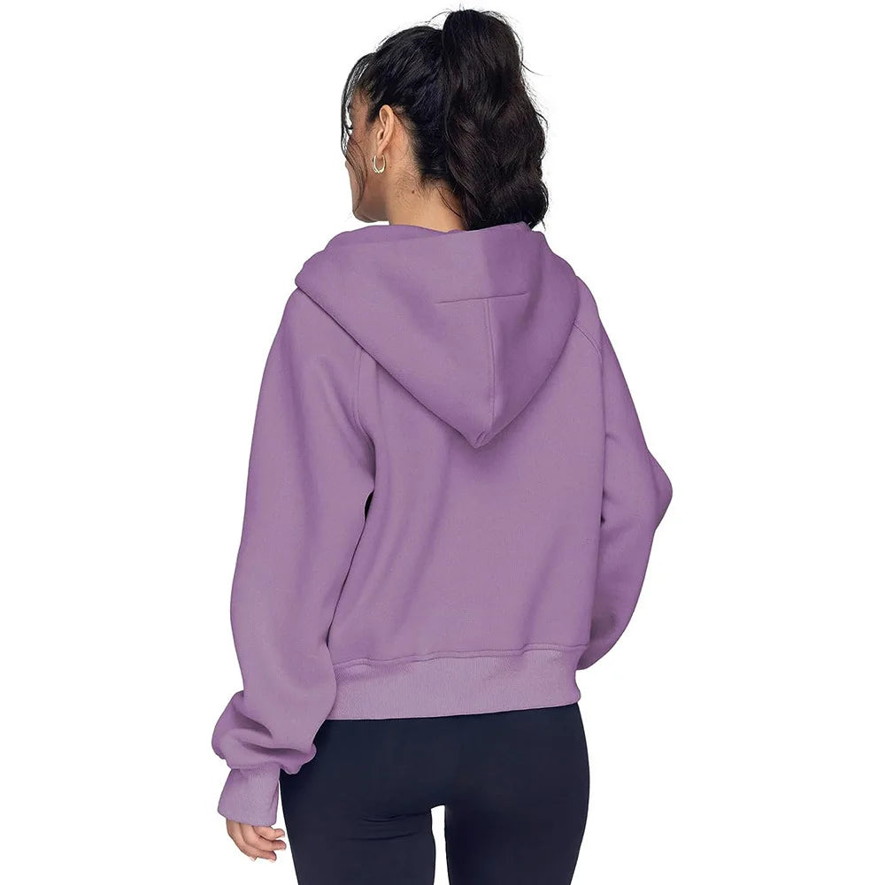 Cropped Half Zip Fleece Hoodie for Women