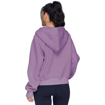 Cropped Half Zip Fleece Hoodie for Women