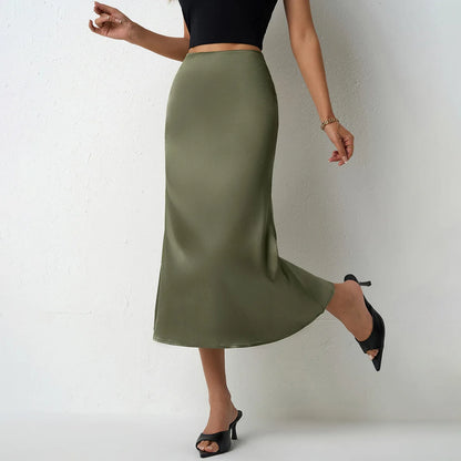 Korean Style Champagne High Waist Satin Skirt