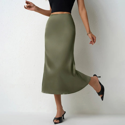 Korean Style Champagne High Waist Satin Skirt