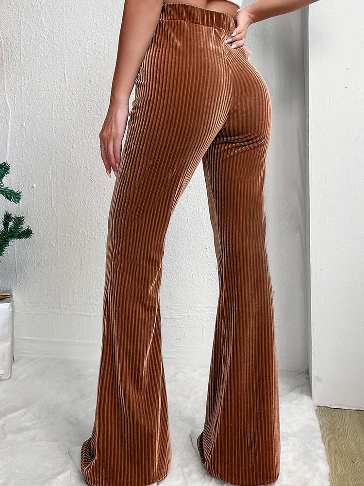 High Waist Velvet Corduroy Bell-Bottom Pants for Women