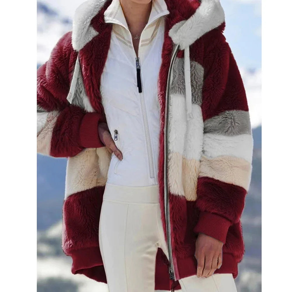 2025 Oversized Plush Hooded Jacket for Women