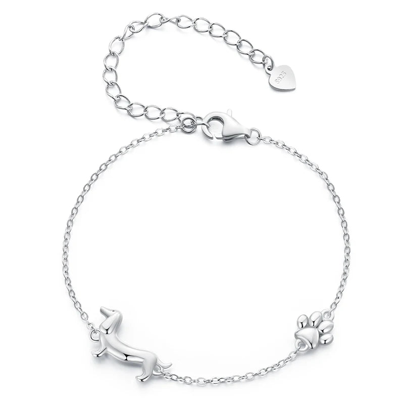 JEW003BR     Solid 925 Sterling Silver Cute Cat / Dog Chain Bracelet for Women Delicate Jewelry  Bracelet - Klixstore