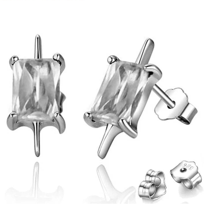 925 Sterling Silver Asymmetrical CZ Stud Earrings for Women