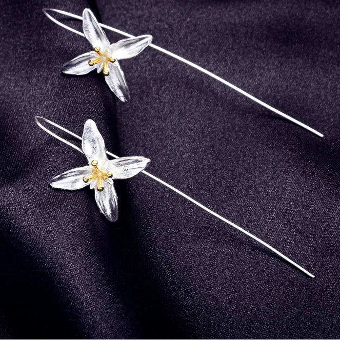 925 Sterling Silver Lilac Flower Drop Earrings for Women