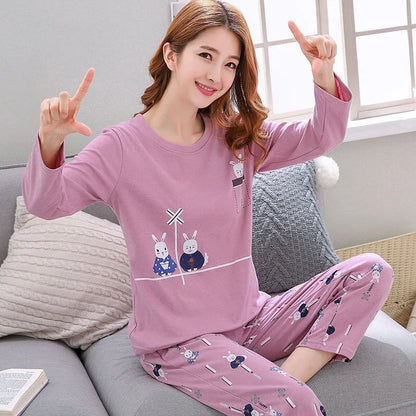 Cute Bear & Cat Print Pajama Set