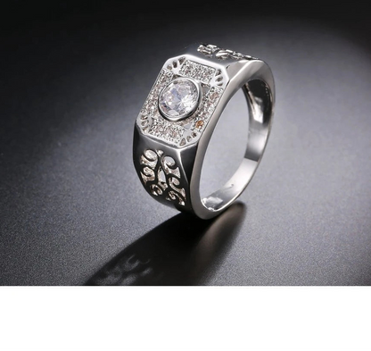 Wide Square Band Ring  with Shining CZ Crystal